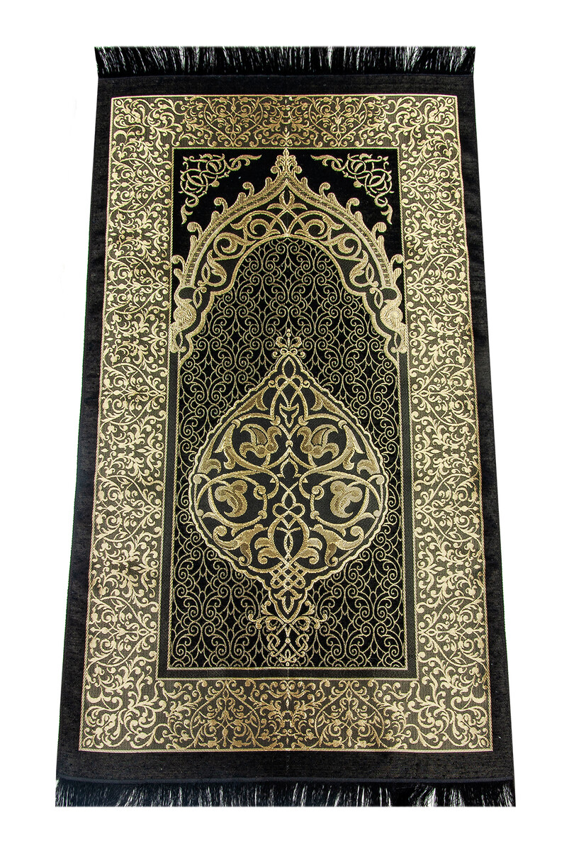 Luxury Taffeta Prayer Rug - Pearl Rosary - Windowed Boxed Mevlid Gift Set Black Color - 2