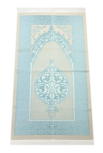 Luxury Taffeta Prayer Rug - Pearl Rosary - Windowed Boxed Mevlid Gift Set Blue Color - 2