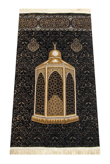 Makamı İbrahim Model Ultra Luxury Black Chenille Prayer Rug 5 - 1