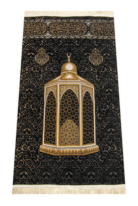 Makamı İbrahim Model Ultra Luxury Chenille Prayer Rug Set-1 - 4