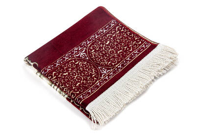 Makamı İbrahim Patterned Luxurious Chenille Prayer Rug - Claret Red - 3