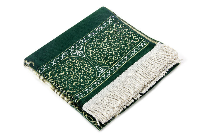 Makamı İbrahim Patterned Luxurious Chenille Prayer Rug - Green - 2