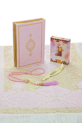 Medina Calligraphy Quran and Dowry Prayer Rug Set Pink, Suitable for the Bride's Package - 3