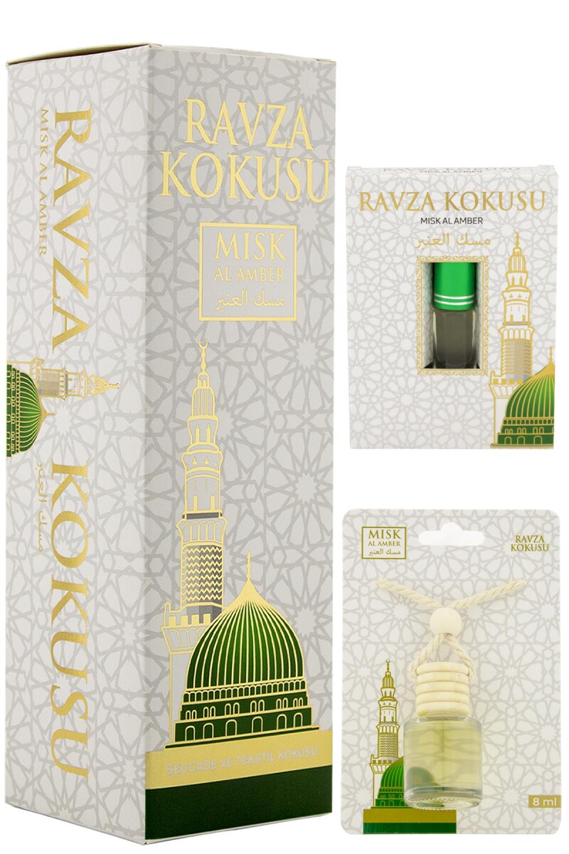 Medine Ravza Kokusu 400ml Sprey Ve Medine Ravza Kokusu 8 Ml Araba Kokusu Cam Şişe Ve Medine Ravza Alkolsüz Esans 3Ml - 1