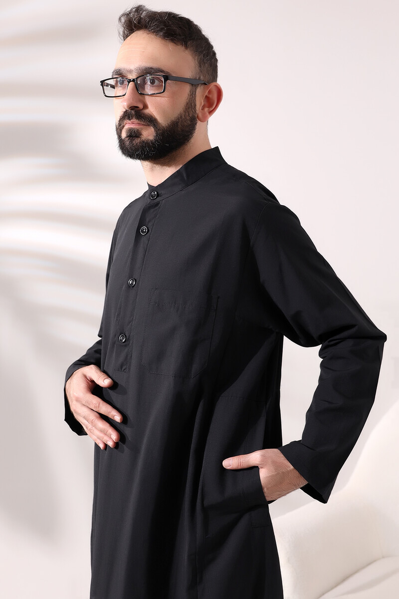 Men's Black Long Entari Hajj Umrah Outfit - 4