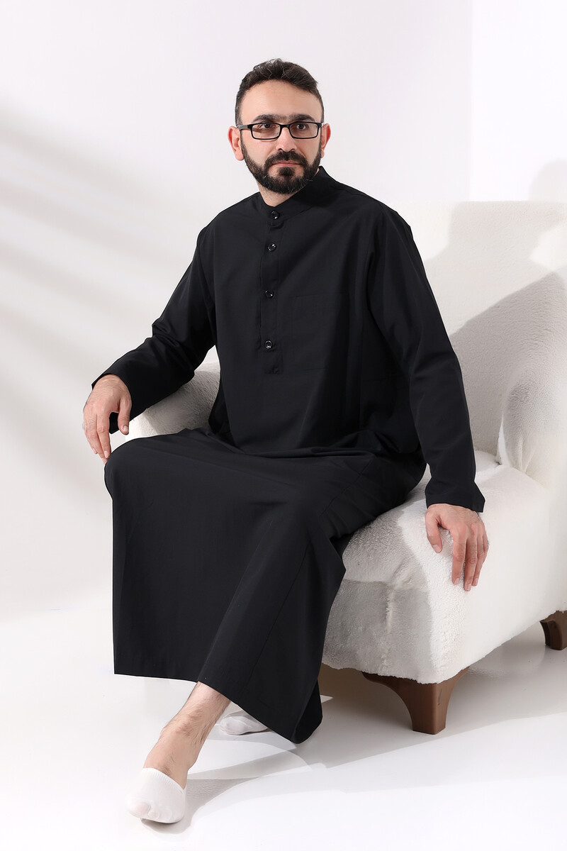 Men's Black Long Entari Hajj Umrah Outfit - 6