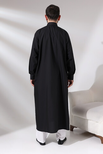 Men's Black Plane Hajj and Umrah Clothing Tall Long Dagron Fabric Fistan - 5