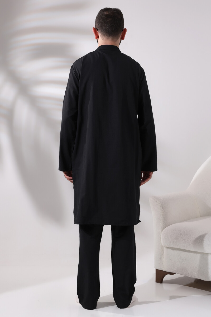 Men's Hajj and Umrah Clothing Double Bottom Top Afghan Suit Black - 6