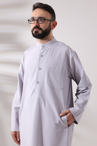 Men's Hajj and Umrah Clothing Double Bottom Top Afghan Suit Gray - 4