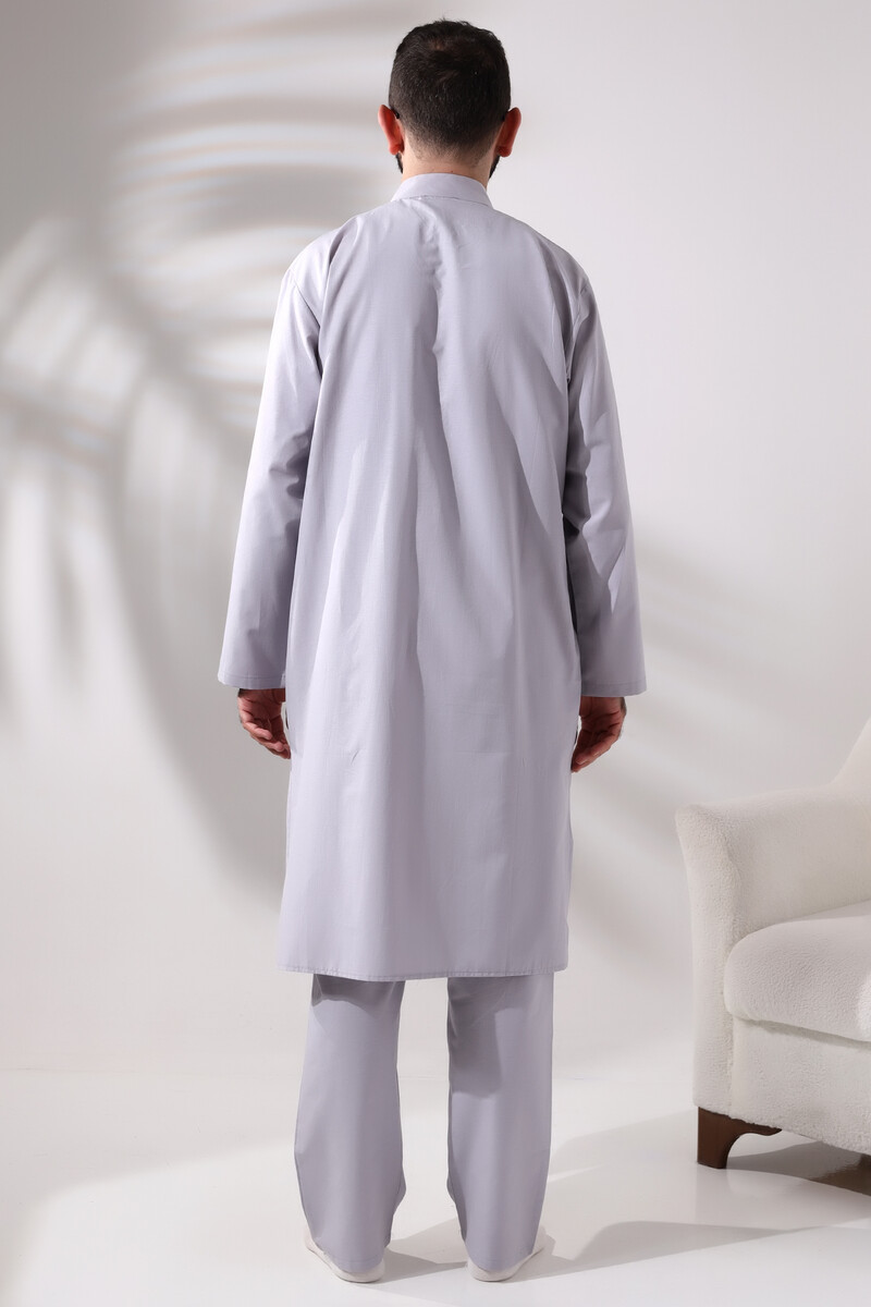 Men's Hajj and Umrah Clothing Double Bottom Top Afghan Suit Gray - 6