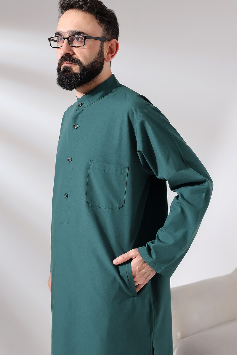 Men's Hajj and Umrah Clothing Double Bottom Top Afghan Suit Green - 4