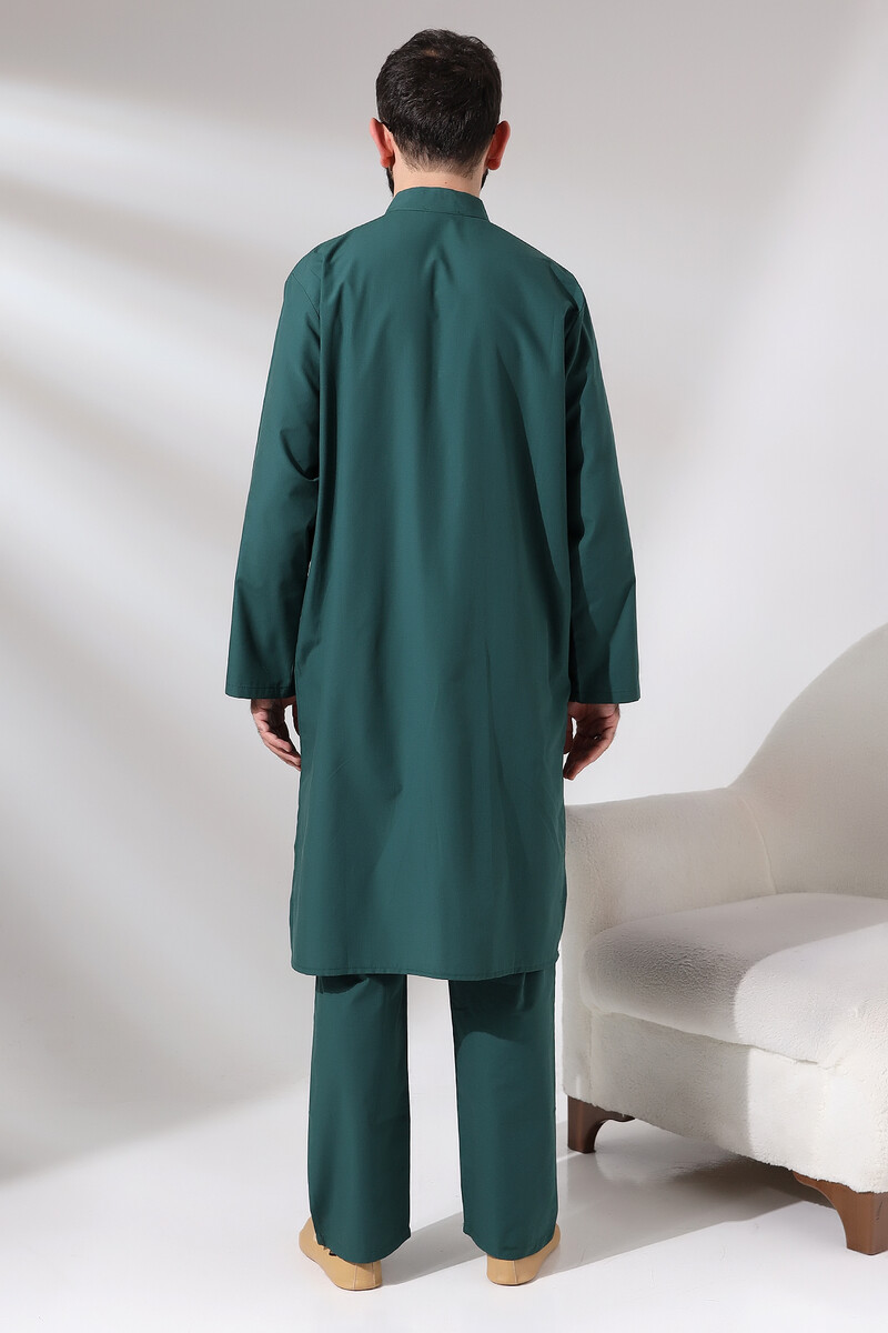 Men's Hajj and Umrah Clothing Double Bottom Top Afghan Suit Green - 6