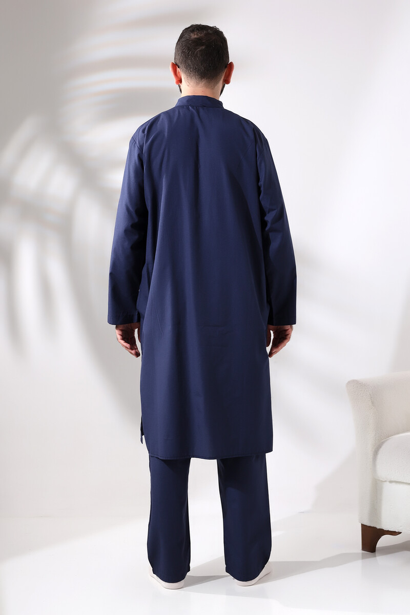 Men's Hajj and Umrah Clothing Double Bottom Top Afghan Suit Navy Blue - 6