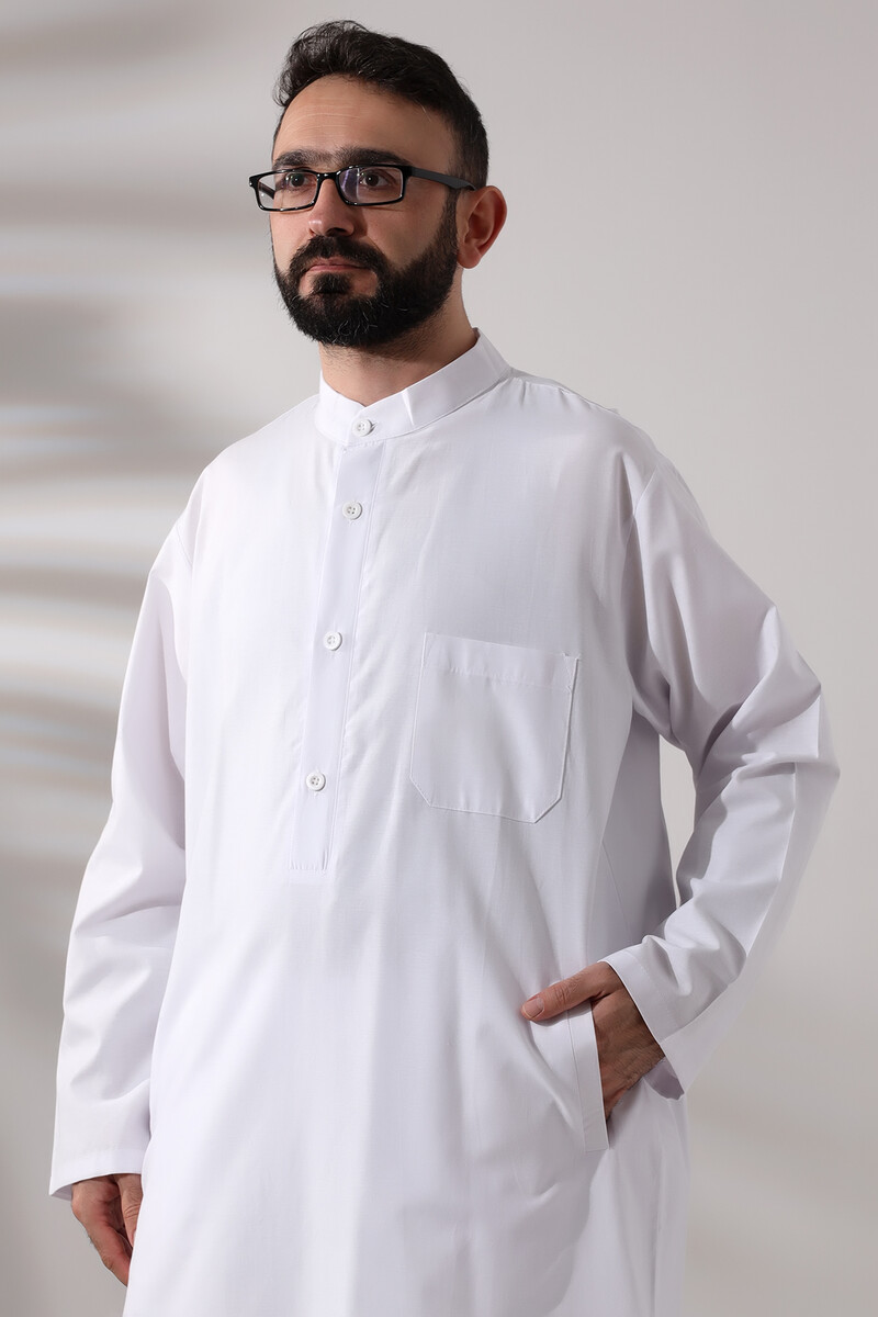 Men's Hajj and Umrah Clothing Double Bottom Top Afghan Suit White - 5