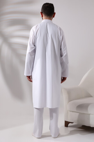 Men's Hajj and Umrah Clothing Double Bottom Top Afghan Suit White - 6