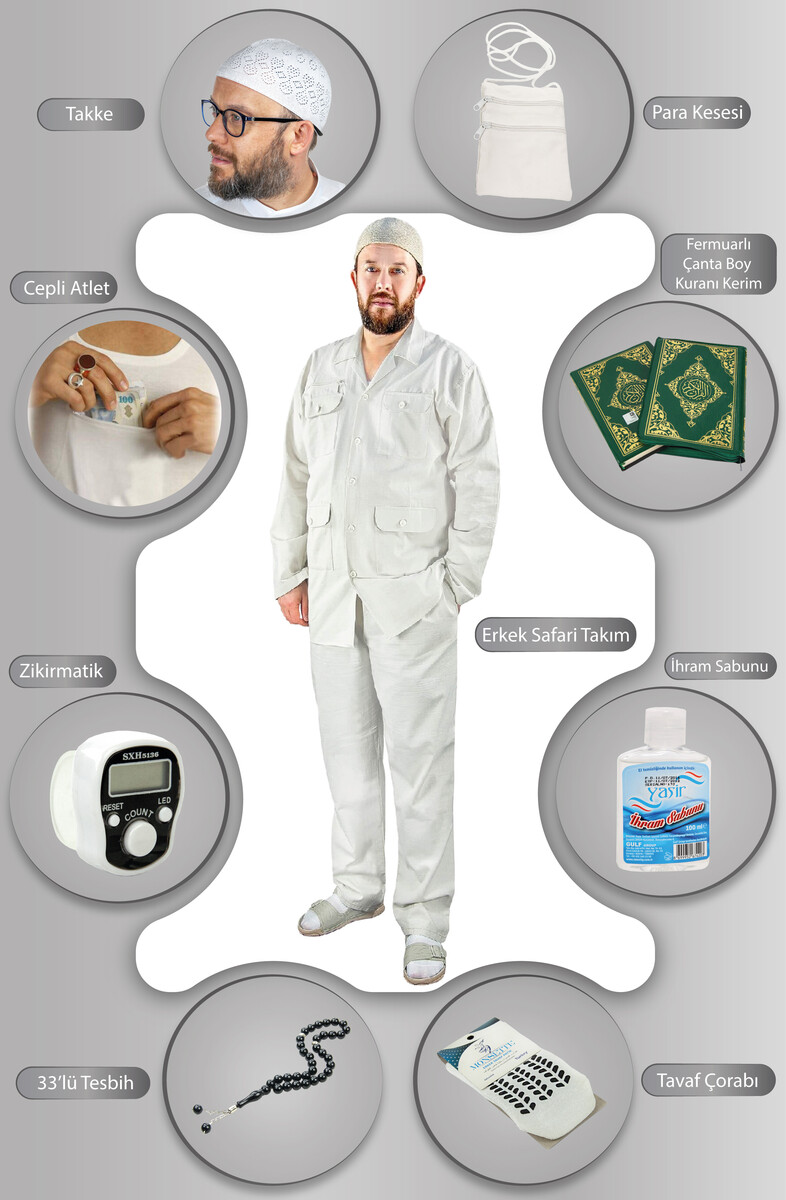 Men's Hajj Umrah Necessity Set Safari Suit Cream - 1