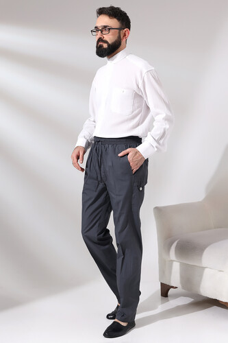 Men's Smoked Çınar Beach Side Pocket Relaxed Cut Cargo Shalwar Trousers with Elastic Waist - 2