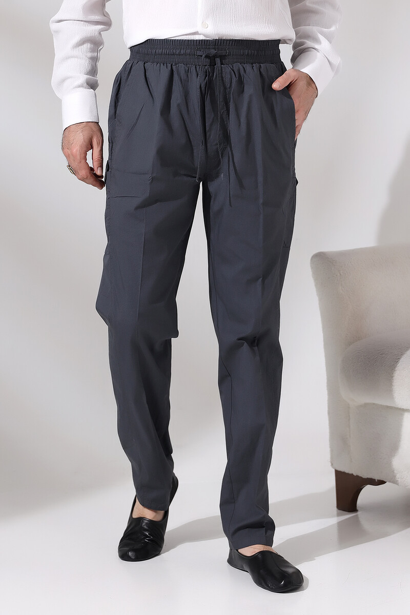 Men's Smoked Çınar Beach Side Pocket Relaxed Cut Cargo Shalwar Trousers with Elastic Waist - 3