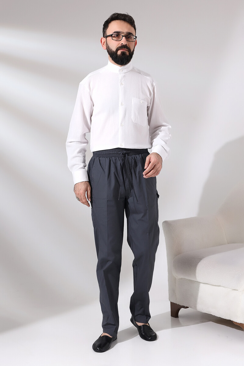 Men's Smoked Çınar Beach Side Pocket Relaxed Cut Cargo Shalwar Trousers with Elastic Waist - 7