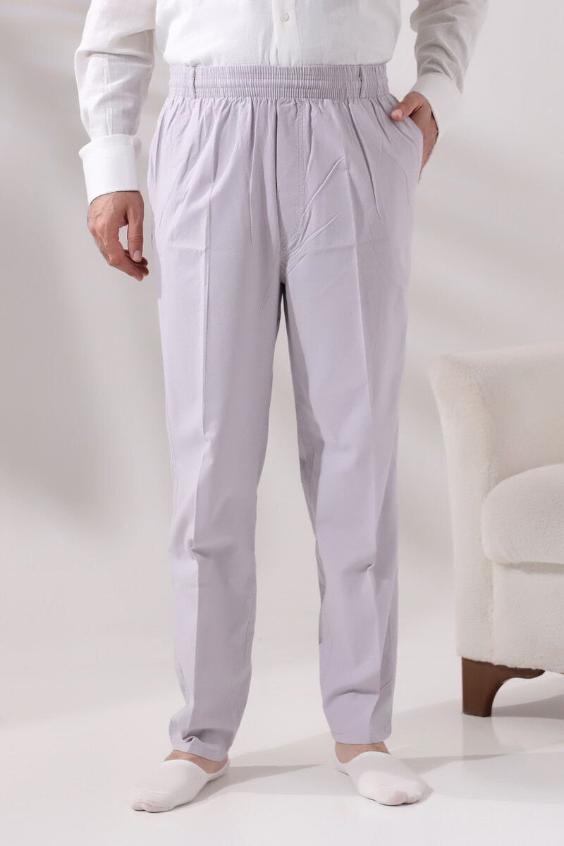 Men's Stone Relaxed Cut Elastic Waist Linen Hajj and Umrah Shalwar Trousers - 3