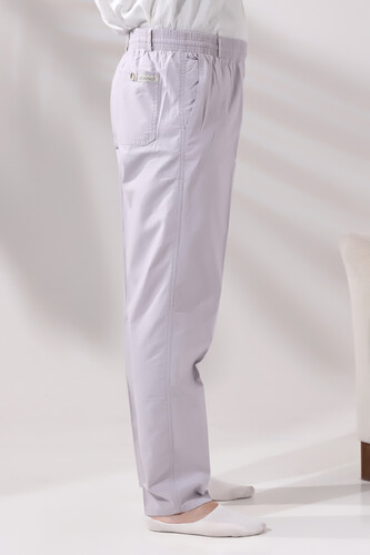 Men's Stone Relaxed Cut Elastic Waist Linen Hajj and Umrah Shalwar Trousers - 4