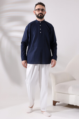 Men's White Comfortable Cut Elastic Waist Linen Hajj and Umrah Shalwar Trousers - 5