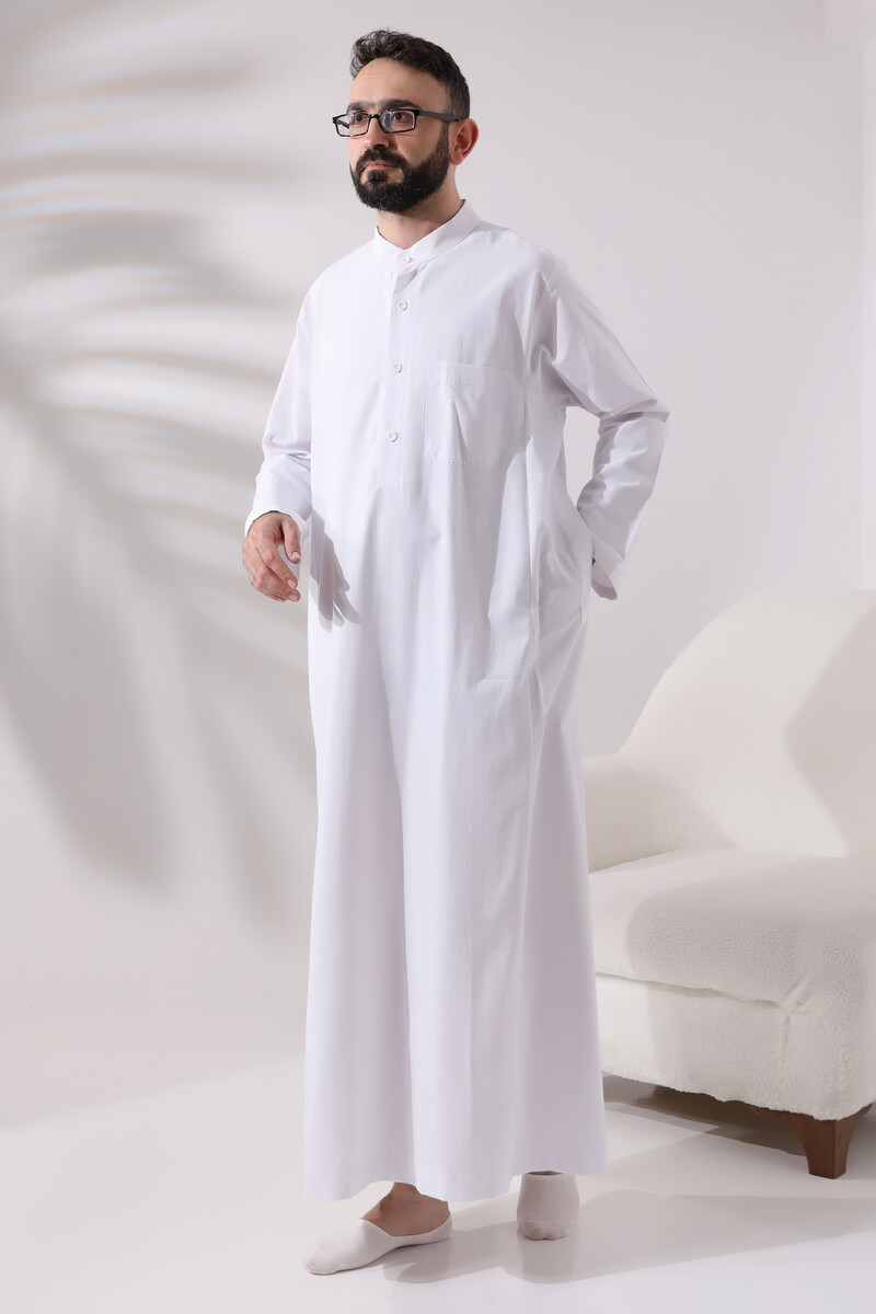 Men's White Long Entari Hajj Umrah Outfit - 3