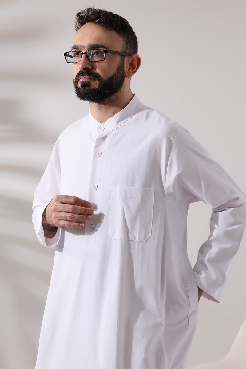 Men's White Long Entari Hajj Umrah Outfit - 4