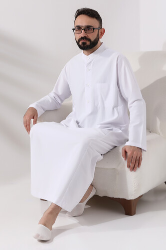 Men's White Long Entari Hajj Umrah Outfit - 6