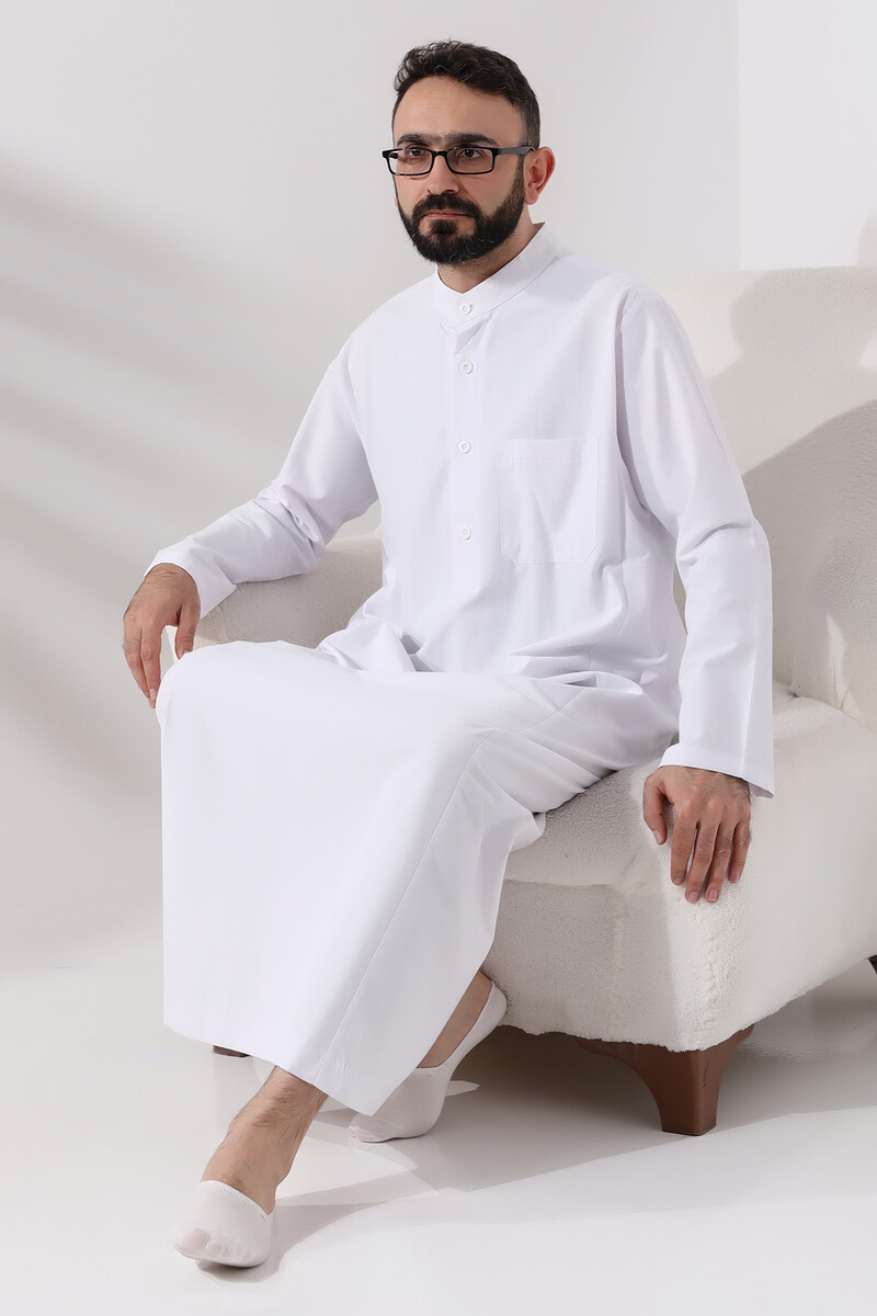 Men's White Long Entari Hajj Umrah Outfit - 6