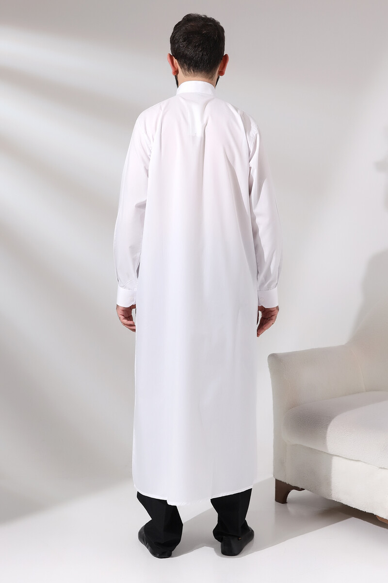 Men's White Plane Hajj and Umrah Clothing Long Dagron Fabric Fistan - 4