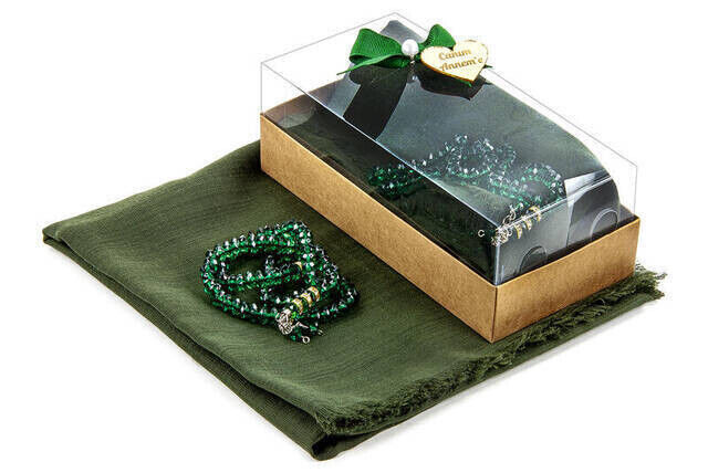 Mevlid Gift Set - Rosary - Covered - Green Color - 2