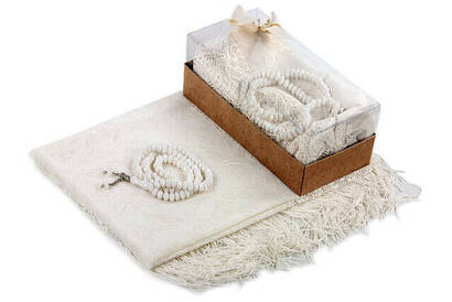 Mevlid Gift Set - Rosary - Shawl Covered - Cream Color - 2