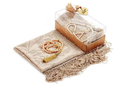 Mevlid Gift Set - Rosary - Shawl Covered - Dark Cream Color - 2