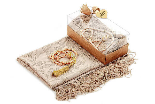 Mevlid Gift Set - Rosary - Shawl Covered - Dark Cream Color - 2