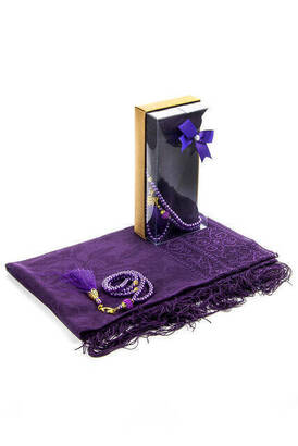 Mevlid Gift Set - Rosary - Shawl Covered - Dark Purple Color - 1