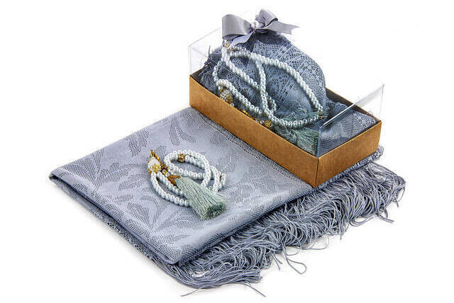 Mevlid Gift Set - Rosary - Shawl Covered - Gray Color - 2