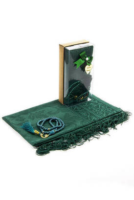 Mevlid Gift Set - Rosary - Shawl Covered - Green Color - 1