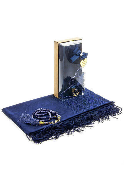 Mevlid Gift Set - Rosary - Shawl Covered - Navy Color - 1