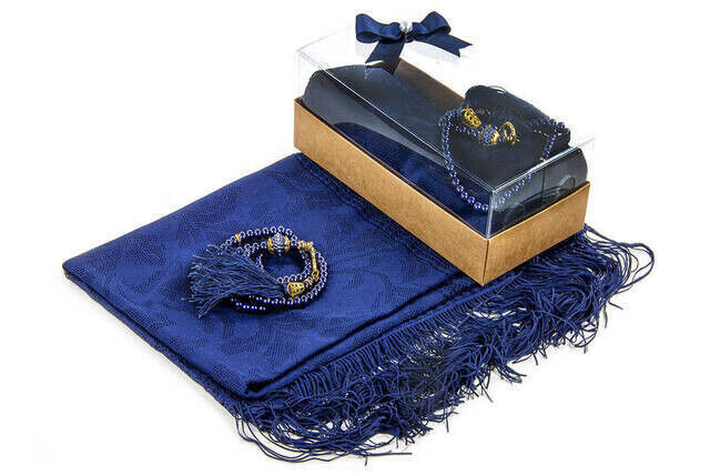 Mevlid Gift Set - Rosary - Shawl Covered - Navy Color - 2