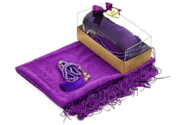 Mevlid Gift Set - Rosary - Shawl Covered - Purple Color - 2