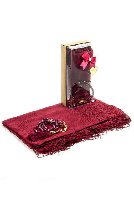 Mevlid Gift Set - Rosary - Shawl Covered - Red Color - 1