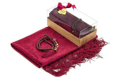 Mevlid Gift Set - Rosary - Shawl Covered - Red Color - 2