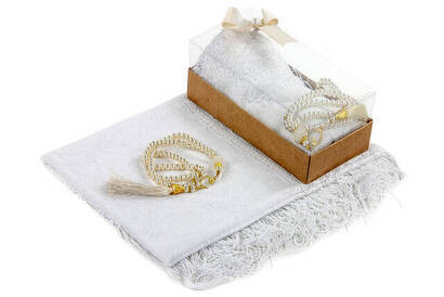 Mevlid Gift Set - Rosary - Shawl Covered - White Color - 2