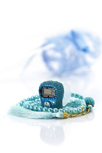 Mevlüt Gift Set Blue with Zikirmatik and Pearl Rosary in Special Box - 3