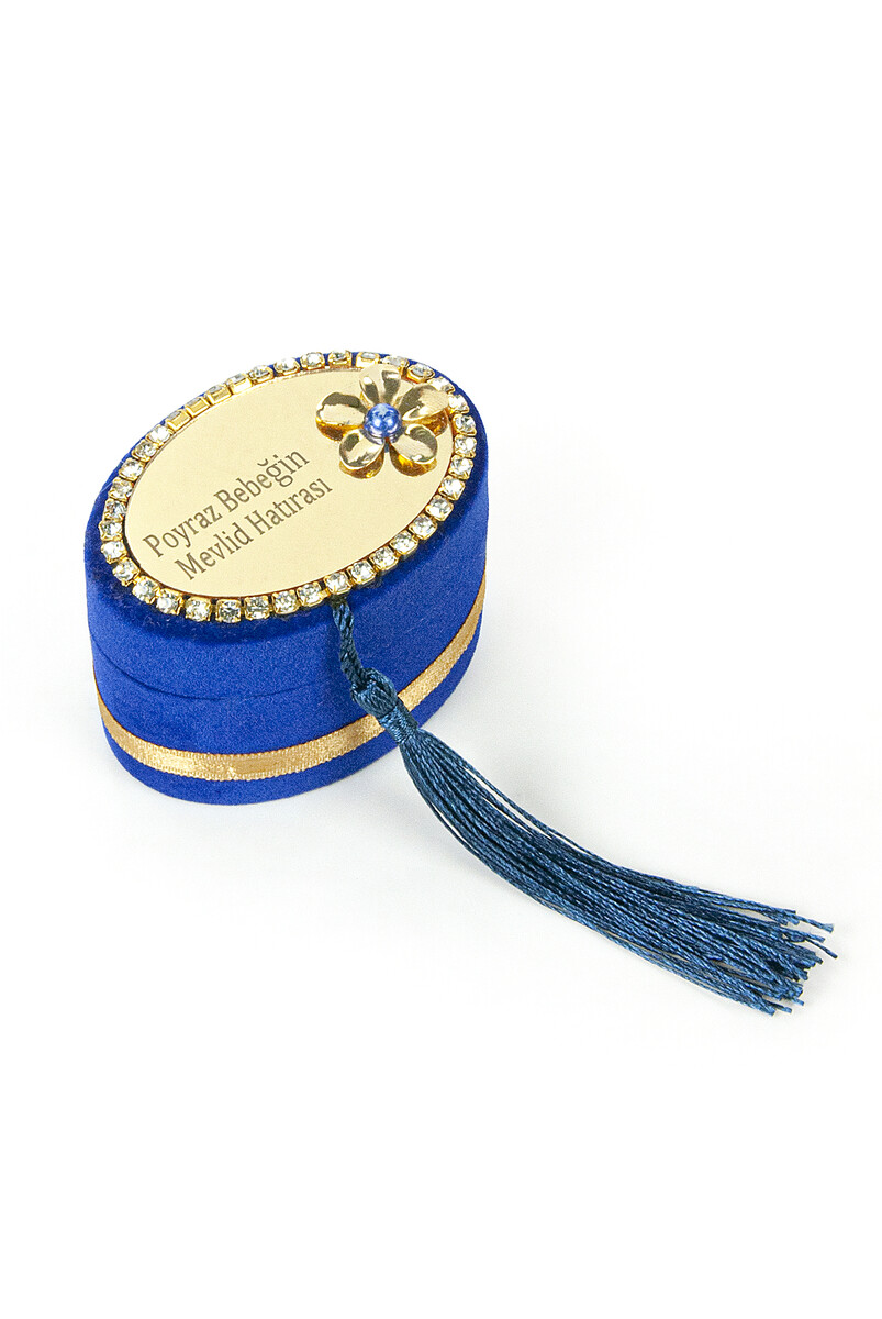 Mevlüt Gift Set with Zikirmatik and Pearl Rosary in a Custom Velvet Box Navy Blue - 2