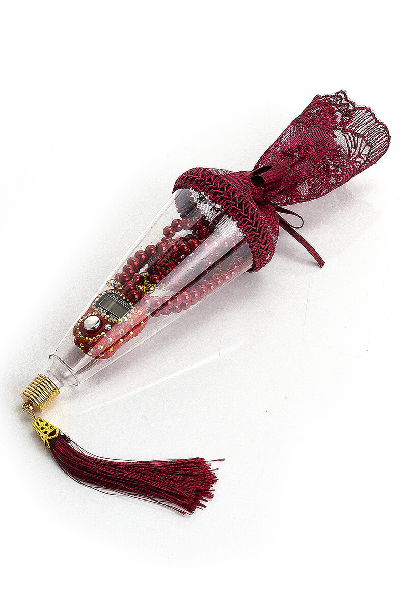 Mevlüt Gift Set with Zikirmatik and Pearl Rosary in Special Box Claret Red - 1