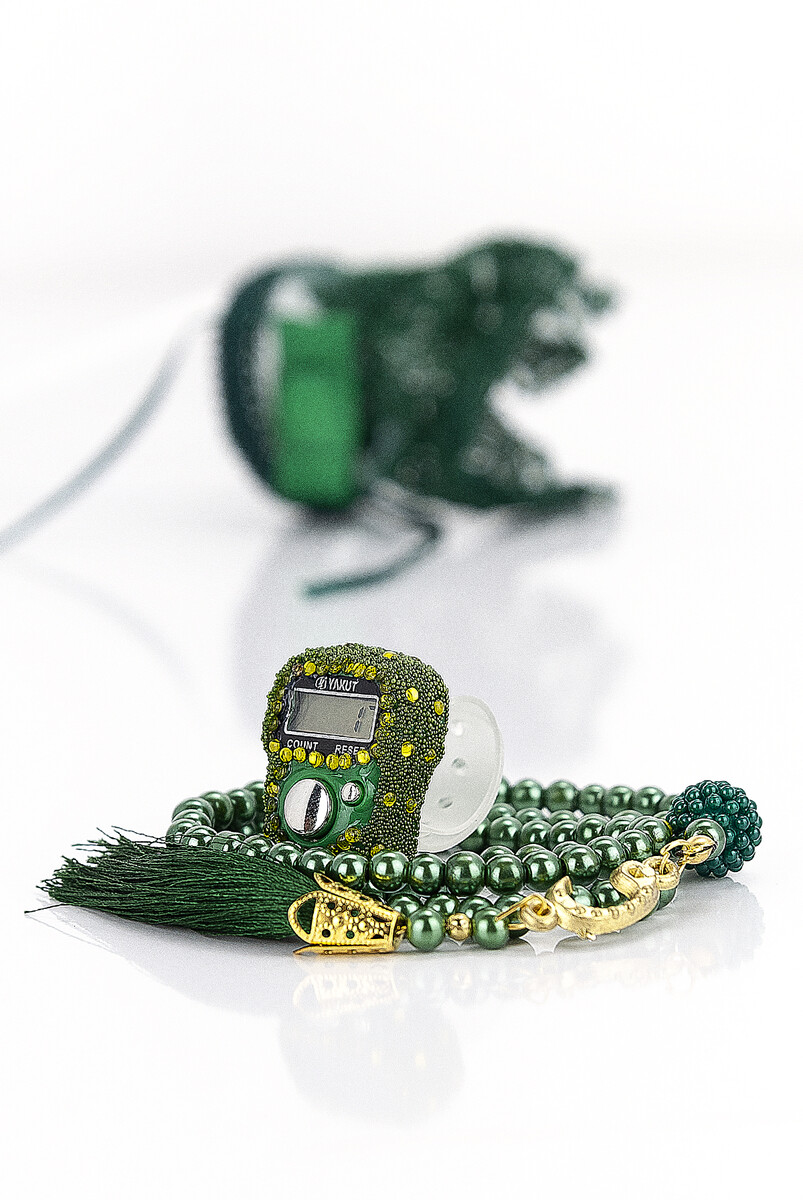 Mevlüt Gift Set with Zikirmatik and Pearl Rosary in Special Box Green - 3