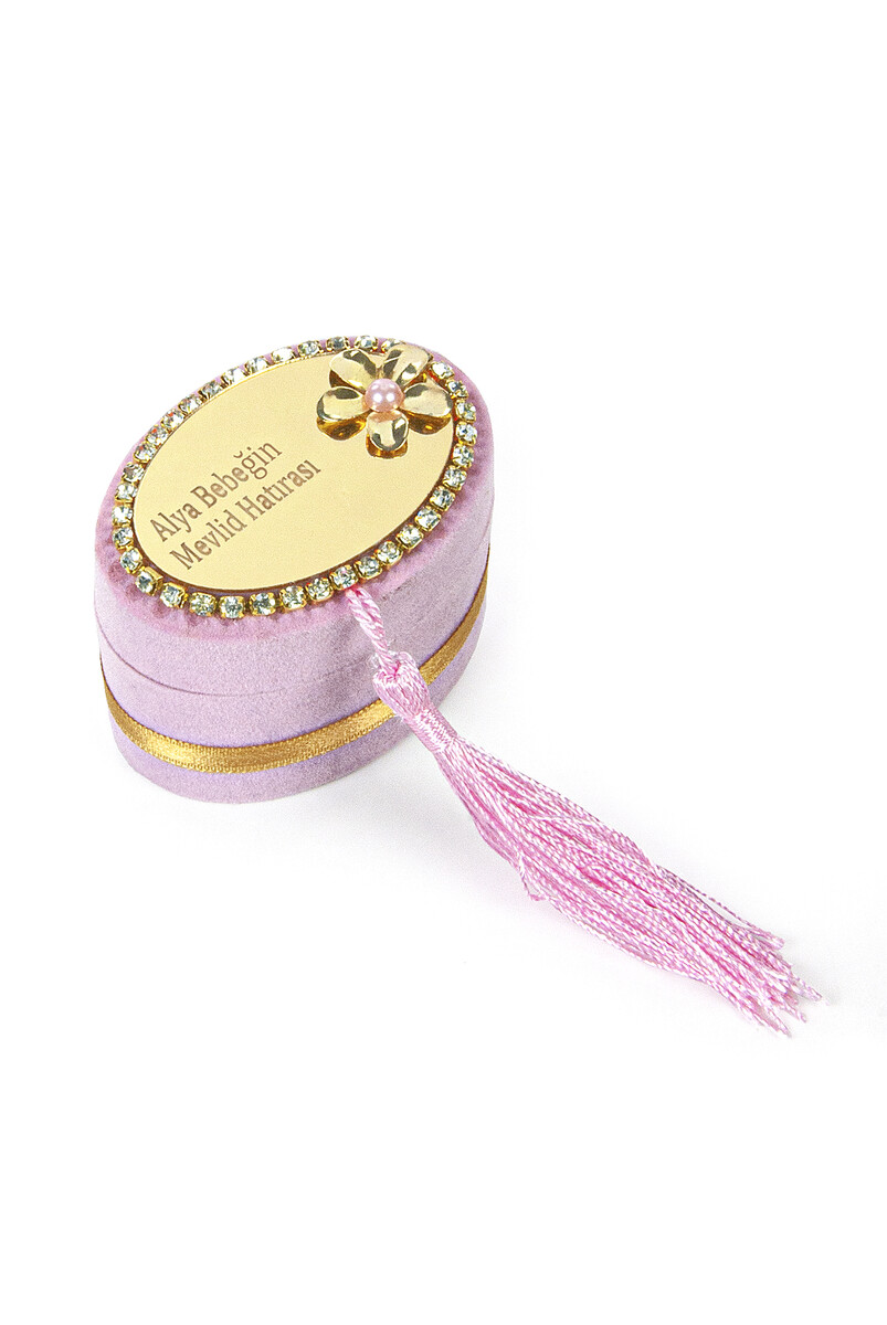 Mevlüt Gift Set with Zikirmatik and Pearl Rosary in Special Velvet Box Pink - 2