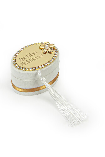 Mevlüt Gift Set with Zikirmatik and Pearl Rosary in Special Velvet Box White - 2